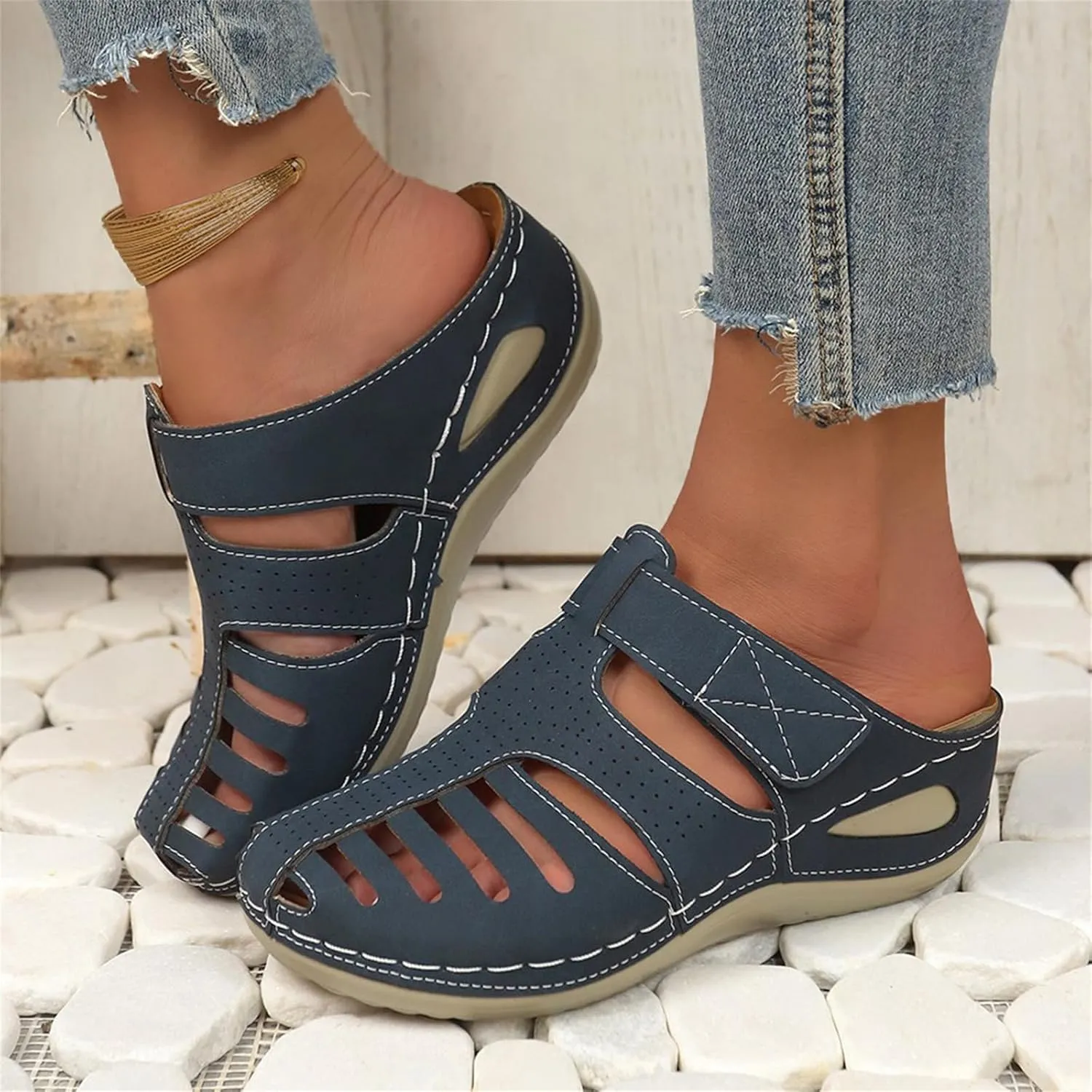 Clogs for Women Mules Shoes Dressy Closed Toe Breathable Platform Sandals Summer Casual Comfortable Adjustable Slip On Walking Gladiator Wedges