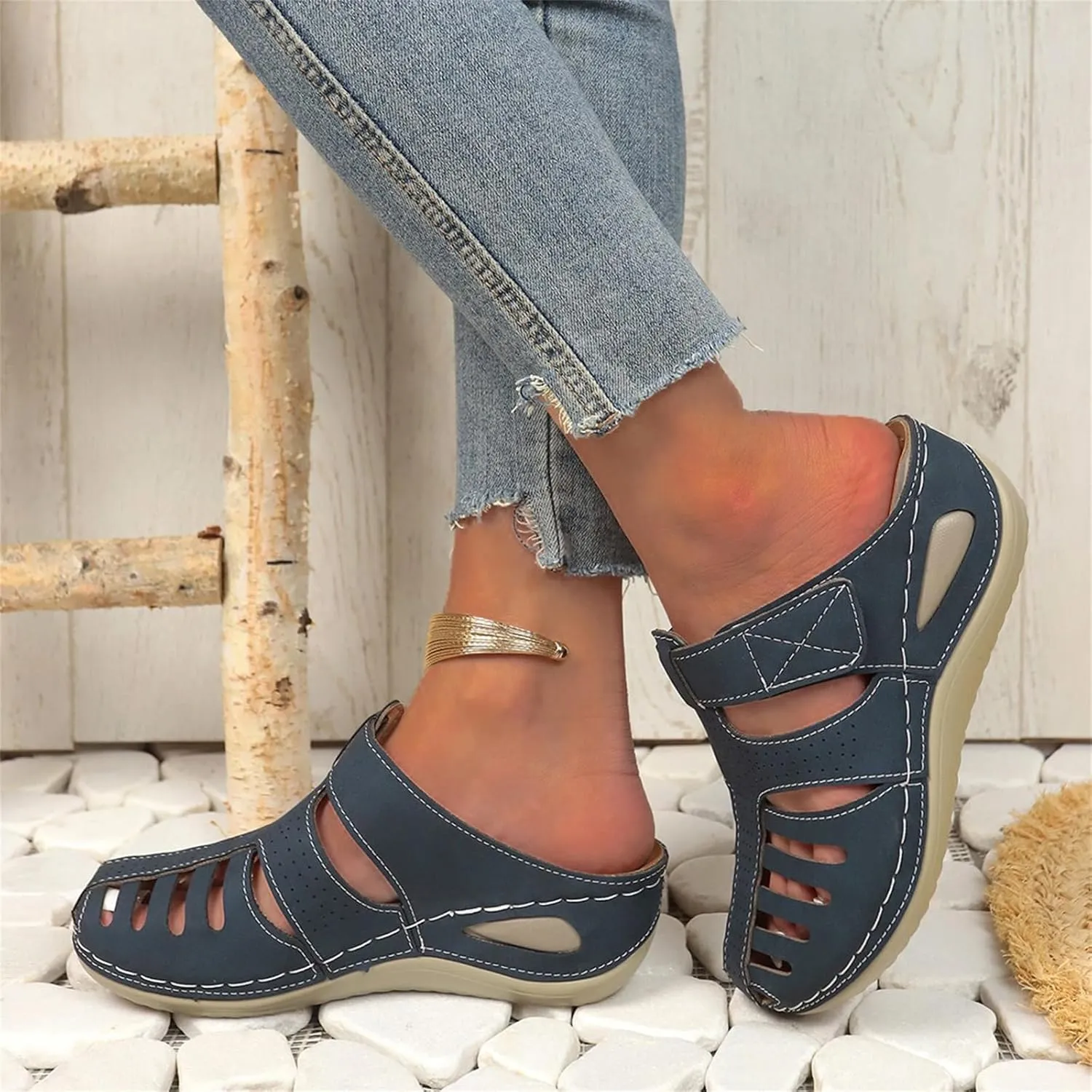 Clogs for Women Mules Shoes Dressy Closed Toe Breathable Platform Sandals Summer Casual Comfortable Adjustable Slip On Walking Gladiator Wedges