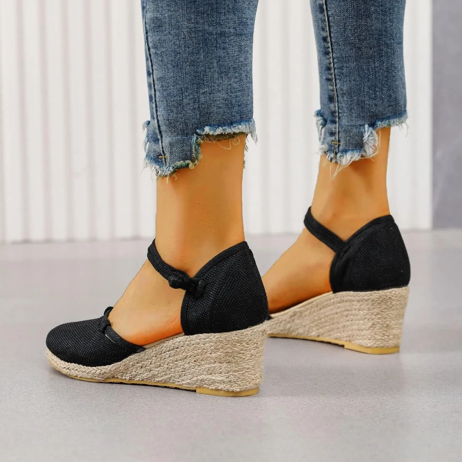 Closed Toe Espadrilles for Women Low Heel Ankle Buckle Strap Wedge Sandals Slingback Slip On Breathable Espadrille Wedges Sandal Summer Casual Fashion Platform Shoes Walking Beach Elegant Footwear