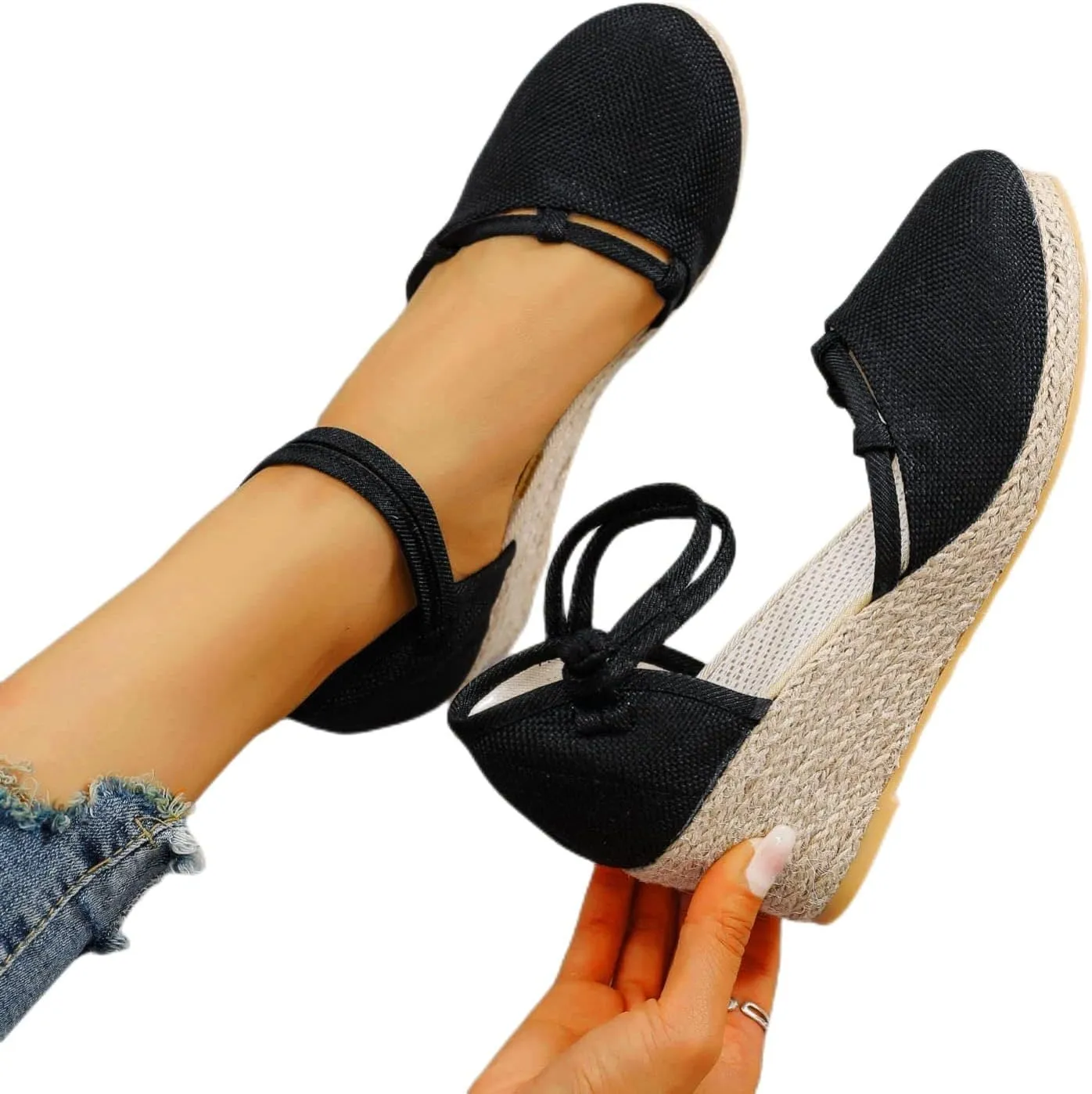 Closed Toe Espadrilles for Women Low Heel Ankle Buckle Strap Wedge Sandals Slingback Slip On Breathable Espadrille Wedges Sandal Summer Casual Fashion Platform Shoes Walking Beach Elegant Footwear