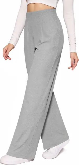 CLOZOZ Womens High Waisted Dressy Pants Tummy Control Waffle Knit Loose Fit Straight Leg Stretch Casual Wide Leg Trouser