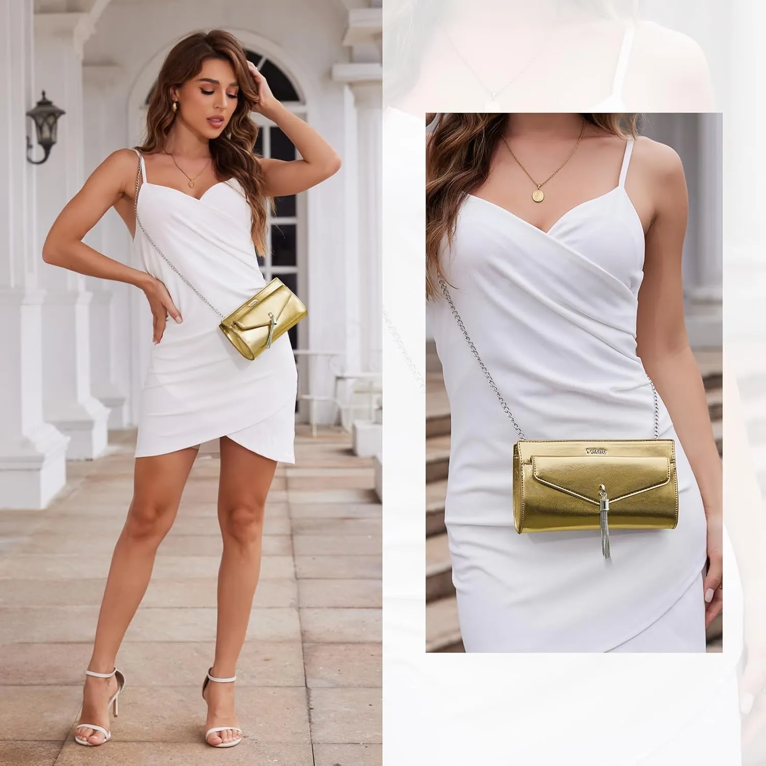 Clutch Purse For Women,Tassel Evening Cross Body & Shoulder Bag With Detachable Chain Strap For Wedding Party Prom