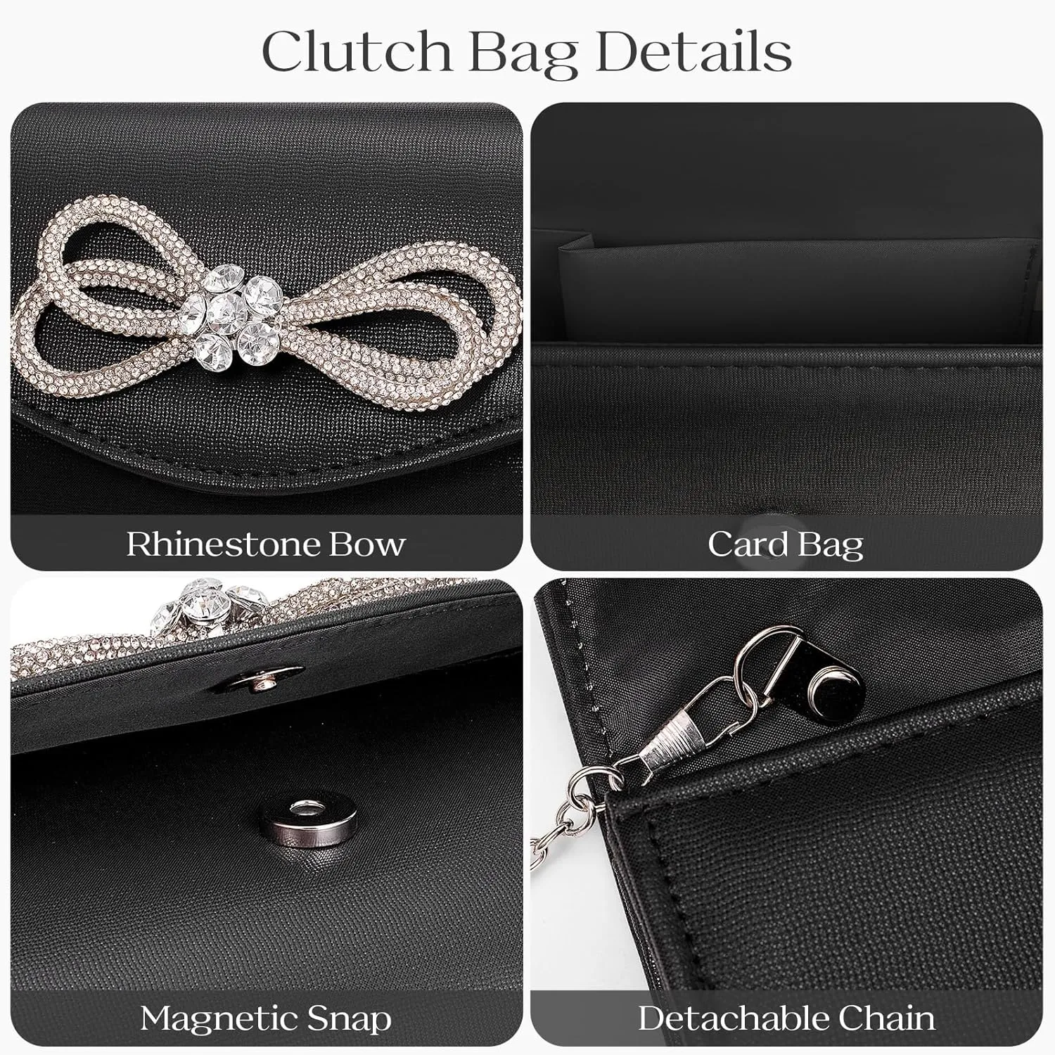 Clutch Purses for Women Evening Bag with Detachable Chain Small Sparkly Handbags for Party Wedding Evening Dress