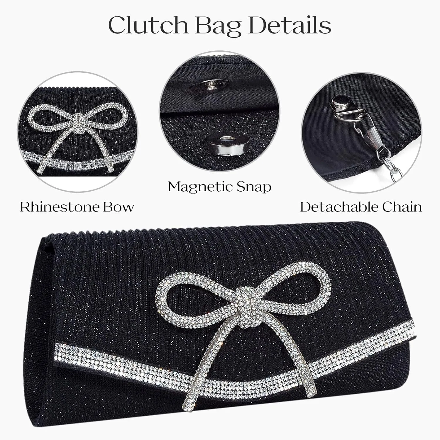 Clutch Purses for Women Evening Bag with Detachable Chain Small Sparkly Handbags for Party Wedding Evening Dress
