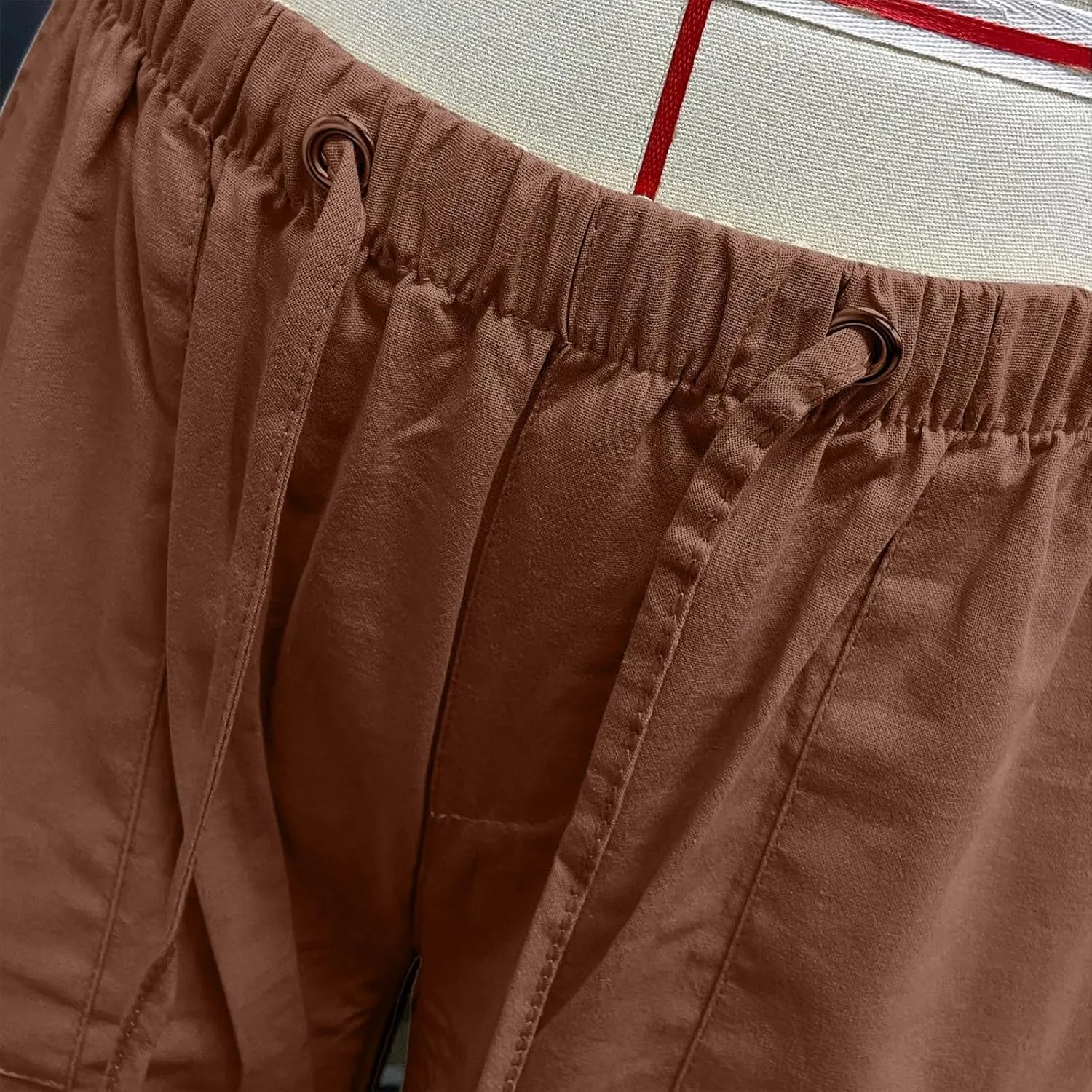 Cotton Linen Pants for Women Trendy Drawstring Cropped Pant Trousers Casual Summer Wide Leg Capris
