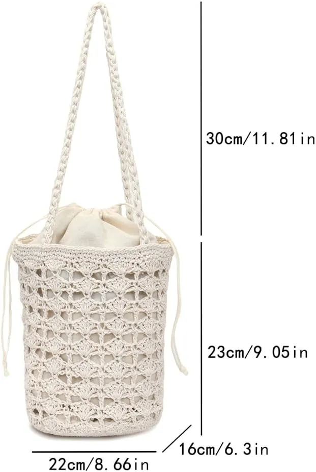 Crochet Bucket Bags Women Knit Drawstring Shoulder Bag Bohemian Hollow Hobo Bag Satchel Summer Beach Purse 2025
