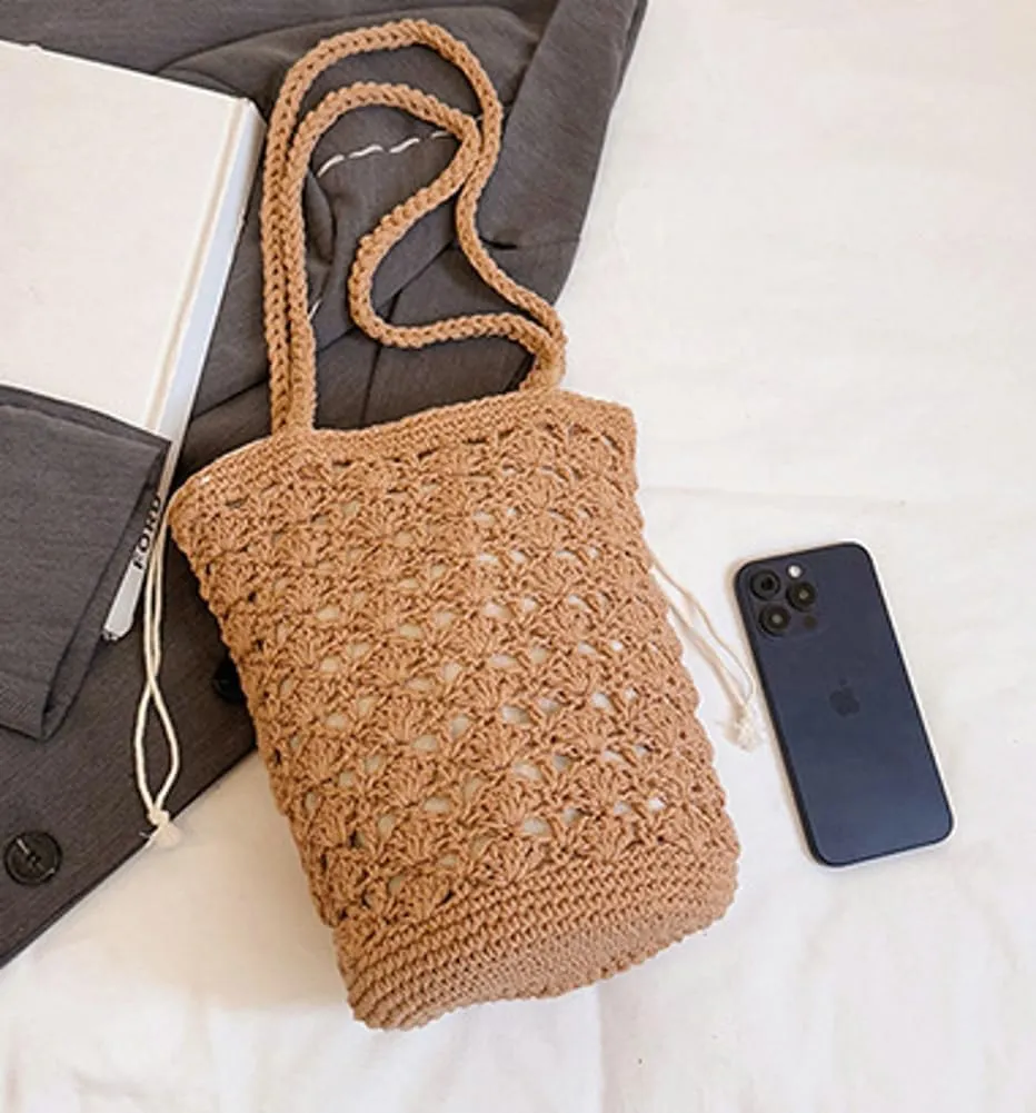 Crochet Bucket Bags Women Knit Drawstring Shoulder Bag Bohemian Hollow Hobo Bag Satchel Summer Beach Purse 2025
