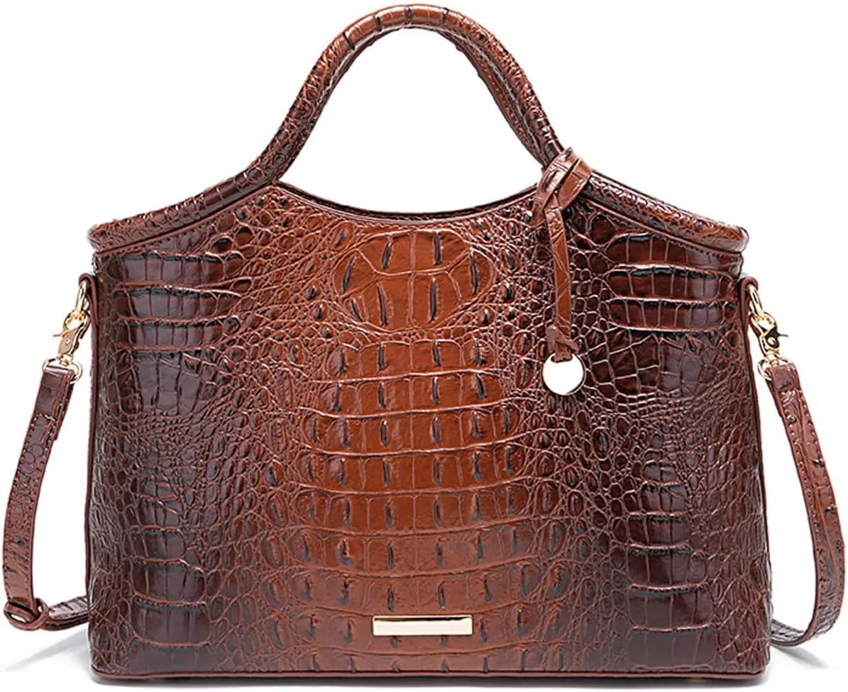 Crocodile-Embossed Pattern Handbag for Women Leather Purse Classy Tote Top-Handle Satchel Ladies Shoulder Bag