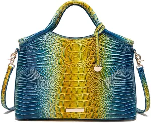 Crocodile-Embossed Pattern Handbag for Women Leather Purse Classy Tote Top-Handle Satchel Ladies Shoulder Bag