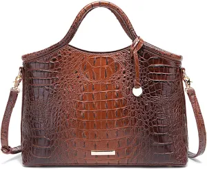 Crocodile-Embossed Pattern Handbag for Women Leather Purse Classy Tote Top-Handle Satchel Ladies Shoulder Bag
