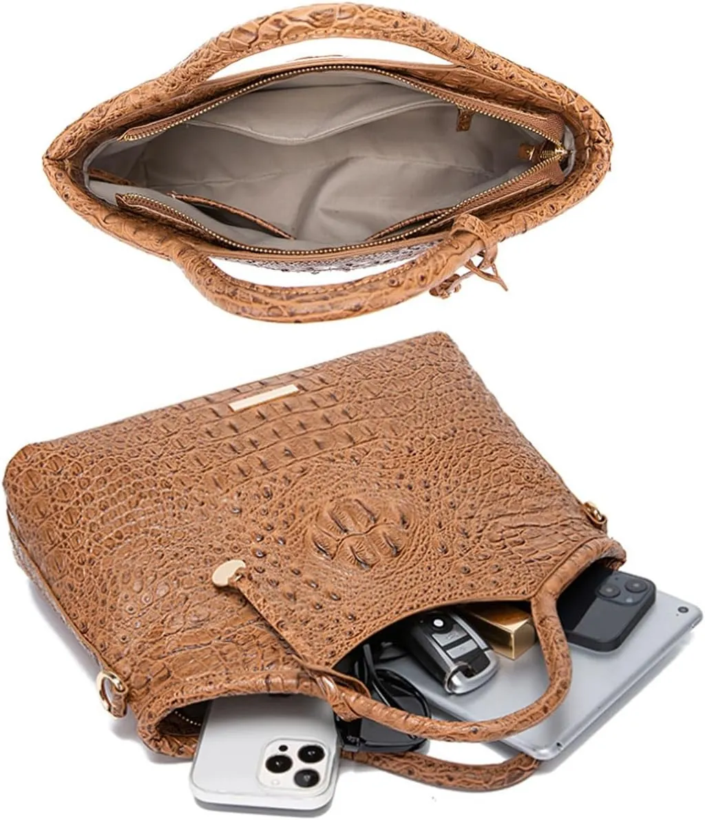 Crocodile-Embossed Pattern Handbag for Women Leather Purse Classy Tote Top-Handle Satchel Ladies Shoulder Bag