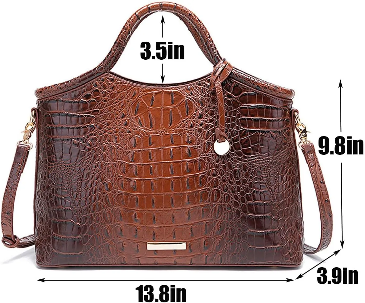 Crocodile-Embossed Pattern Handbag for Women Leather Purse Classy Tote Top-Handle Satchel Ladies Shoulder Bag