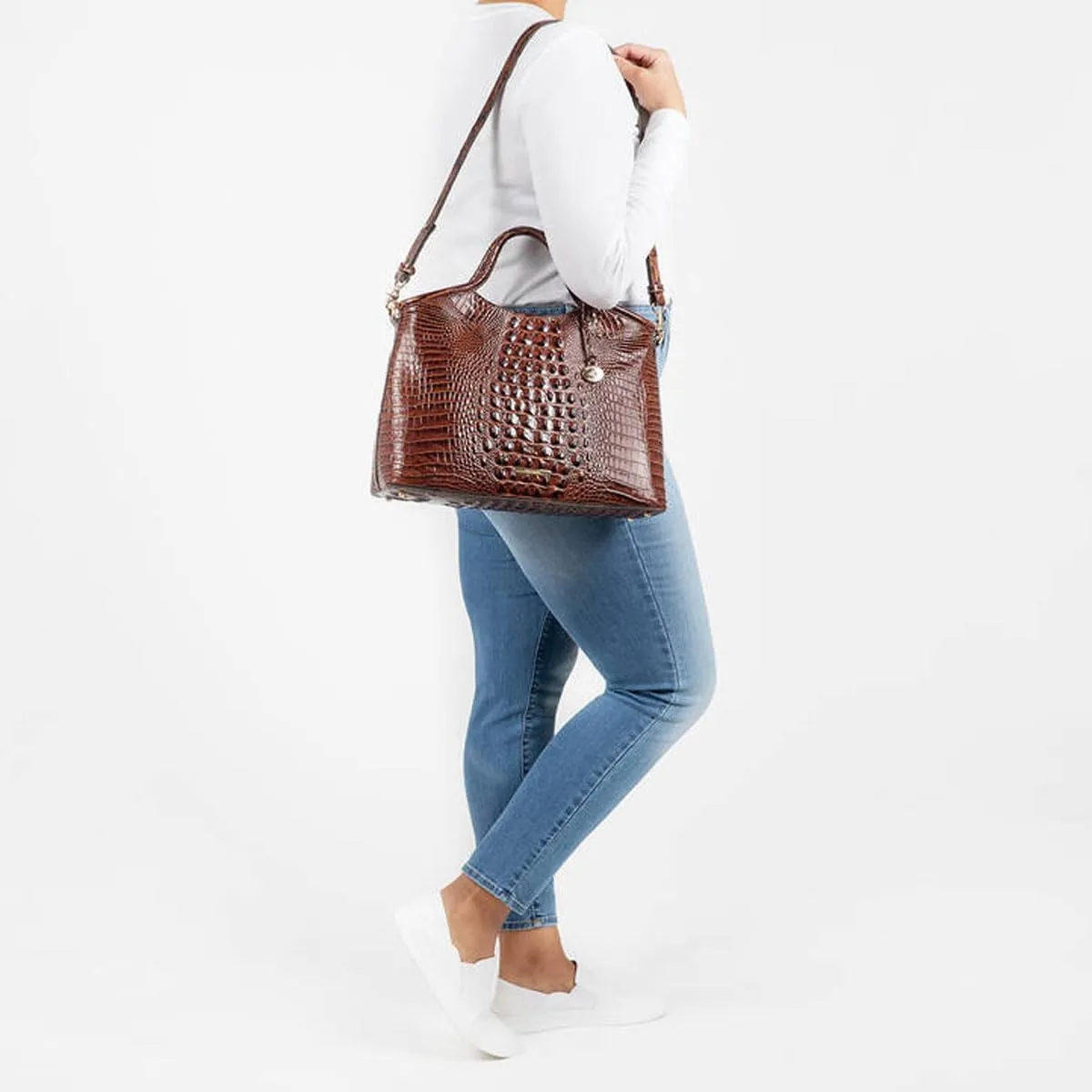 Crocodile-Embossed Pattern Handbag for Women Leather Purse Classy Tote Top-Handle Satchel Ladies Shoulder Bag