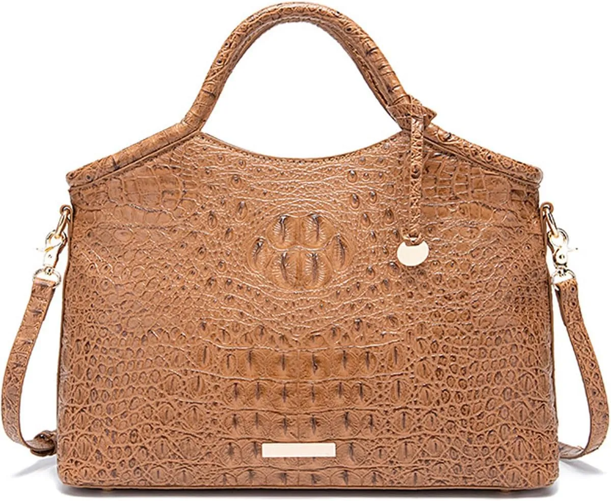 Crocodile-Embossed Pattern Handbag for Women Leather Purse Classy Tote Top-Handle Satchel Ladies Shoulder Bag