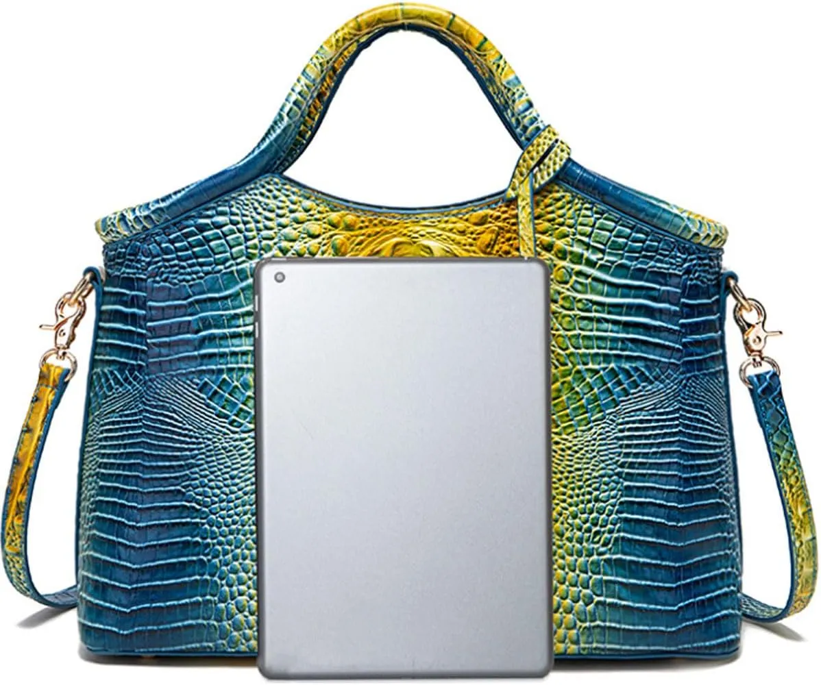 Crocodile-Embossed Pattern Handbag for Women Leather Purse Classy Tote Top-Handle Satchel Ladies Shoulder Bag