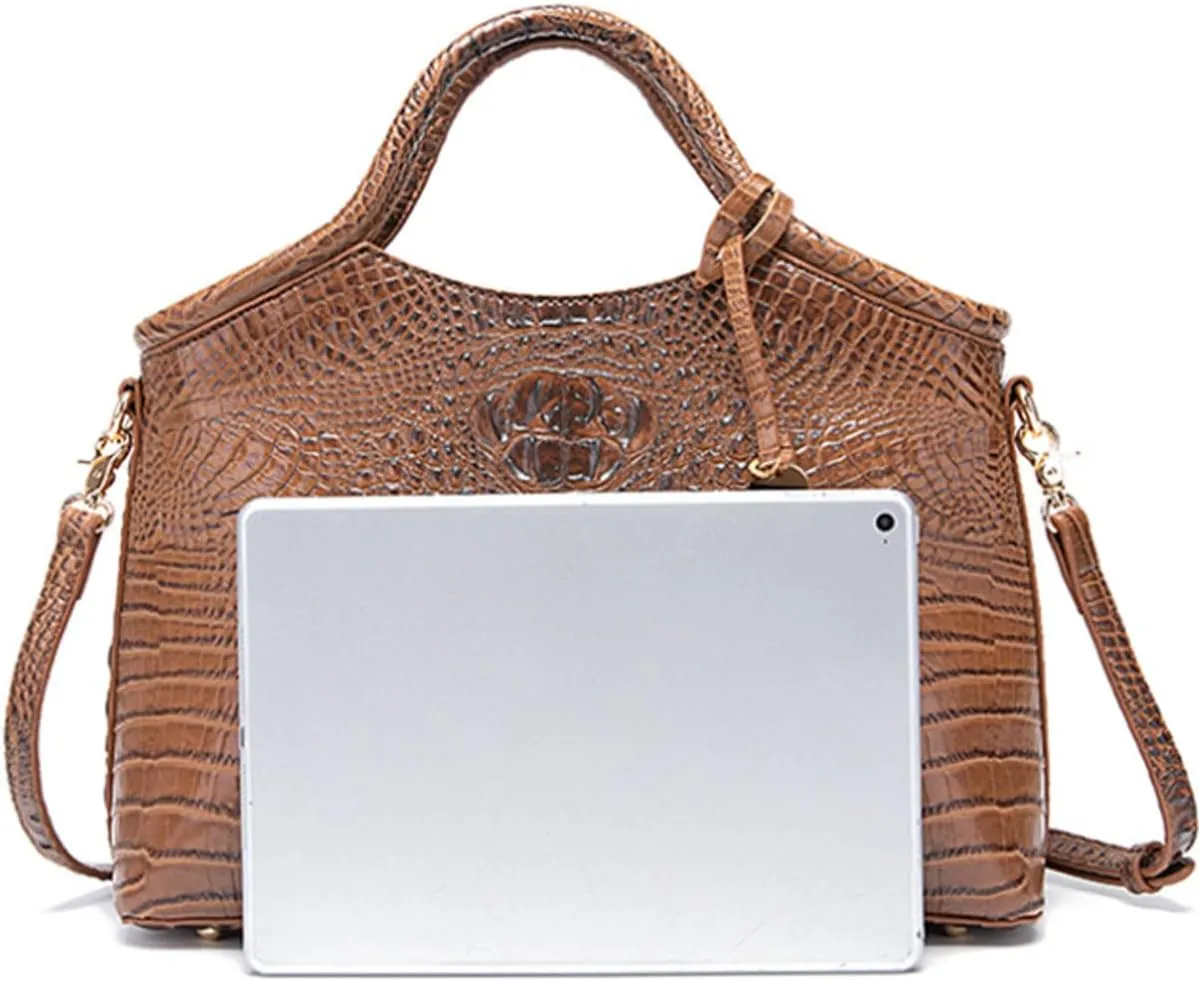 Crocodile-Embossed Pattern Handbag for Women Leather Purse Classy Tote Top-Handle Satchel Ladies Shoulder Bag
