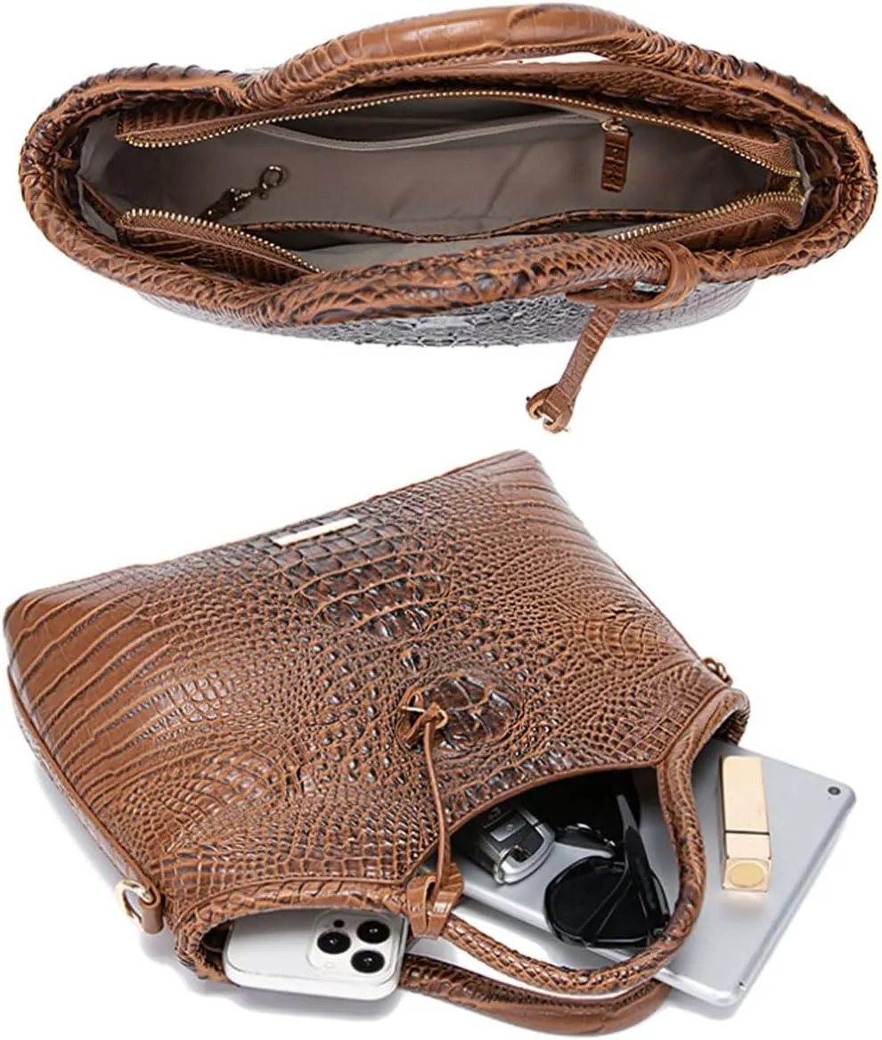 Crocodile-Embossed Pattern Handbag for Women Leather Purse Classy Tote Top-Handle Satchel Ladies Shoulder Bag