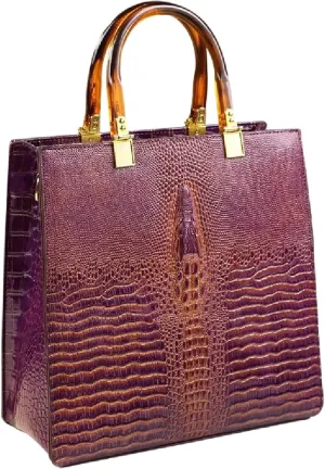 Crocodile Pattern Leather Women's Bag Top Handle Satchel Crossbody Handbags Purses Shoulder Tote Bags Luxury Fashion (Purple)