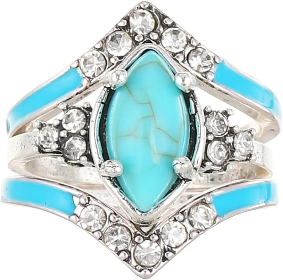 CSIYANJRY99 Boho Turquoise Rhinestone Rings - Silver Vintage Joint Knuckle & Finger Index Rings for Women