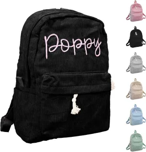 Customizable Corduroy Backpack with Name Embroidery - Lightweight, Perfect for School Trips and Laptop Carrying (Black)