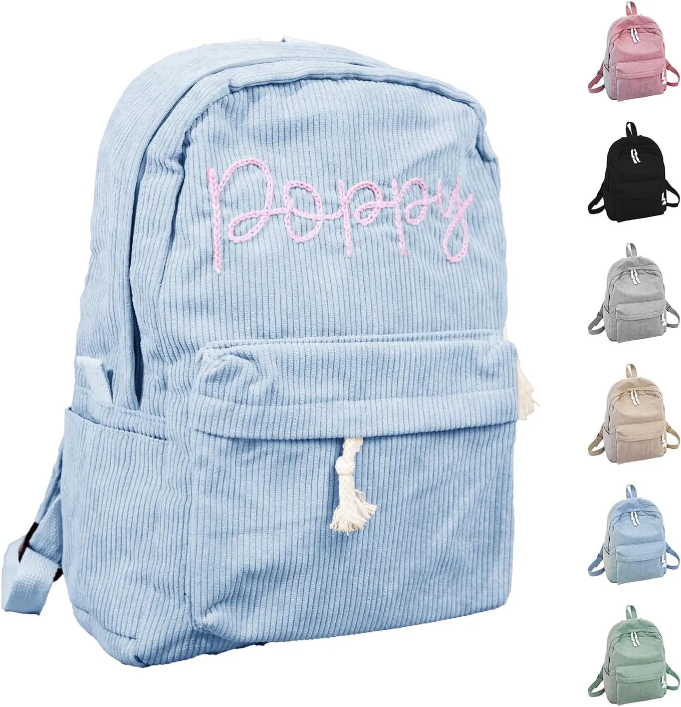 Customizable Corduroy Backpack with Name Embroidery - Lightweight, Perfect for School Trips and Laptop Carrying (Blue)
