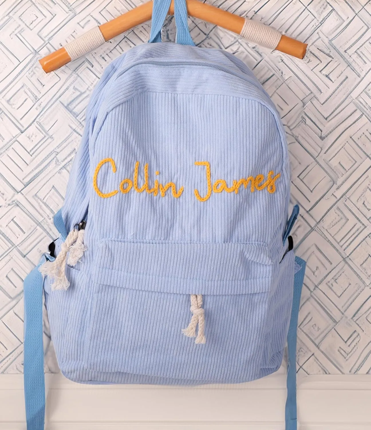 Customizable Corduroy Backpack with Name Embroidery - Lightweight, Perfect for School Trips and Laptop Carrying (Gray)
