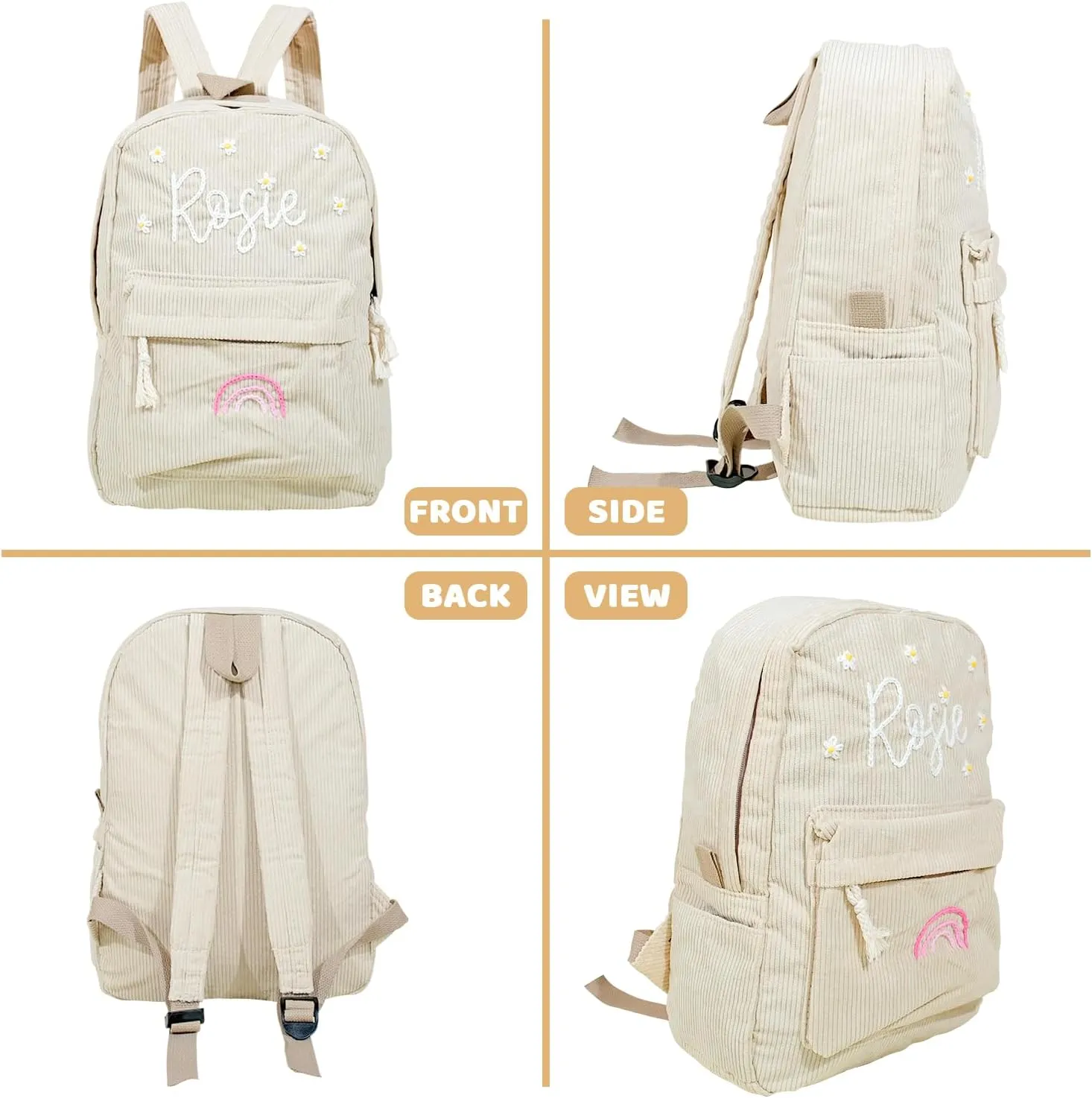Customizable Corduroy Backpack with Name Embroidery - Lightweight, Perfect for School Trips and Laptop Carrying (Gray)