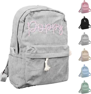 Customizable Corduroy Backpack with Name Embroidery - Lightweight, Perfect for School Trips and Laptop Carrying (Gray)