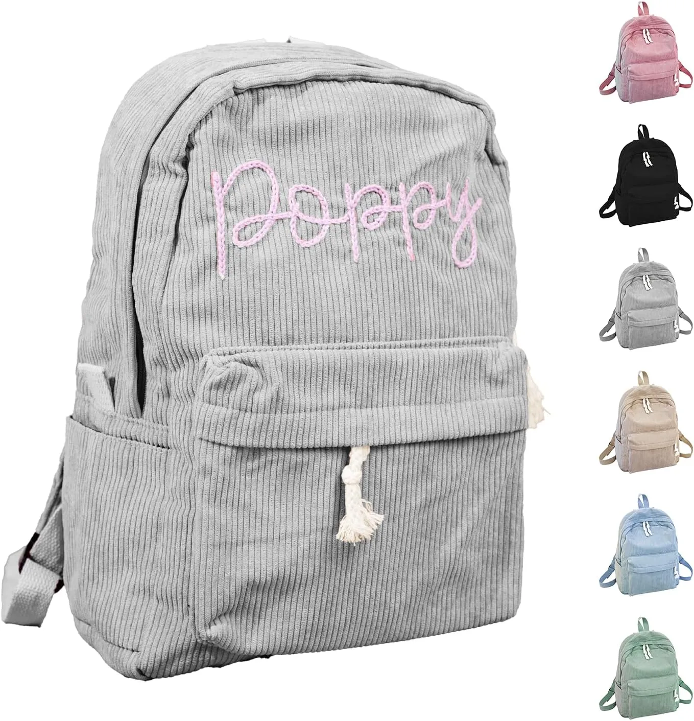 Customizable Corduroy Backpack with Name Embroidery - Lightweight, Perfect for School Trips and Laptop Carrying (Gray)
