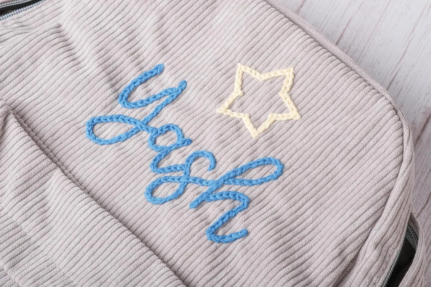 Customizable Corduroy Backpack with Name Embroidery - Lightweight, Perfect for School Trips and Laptop Carrying (Gray)