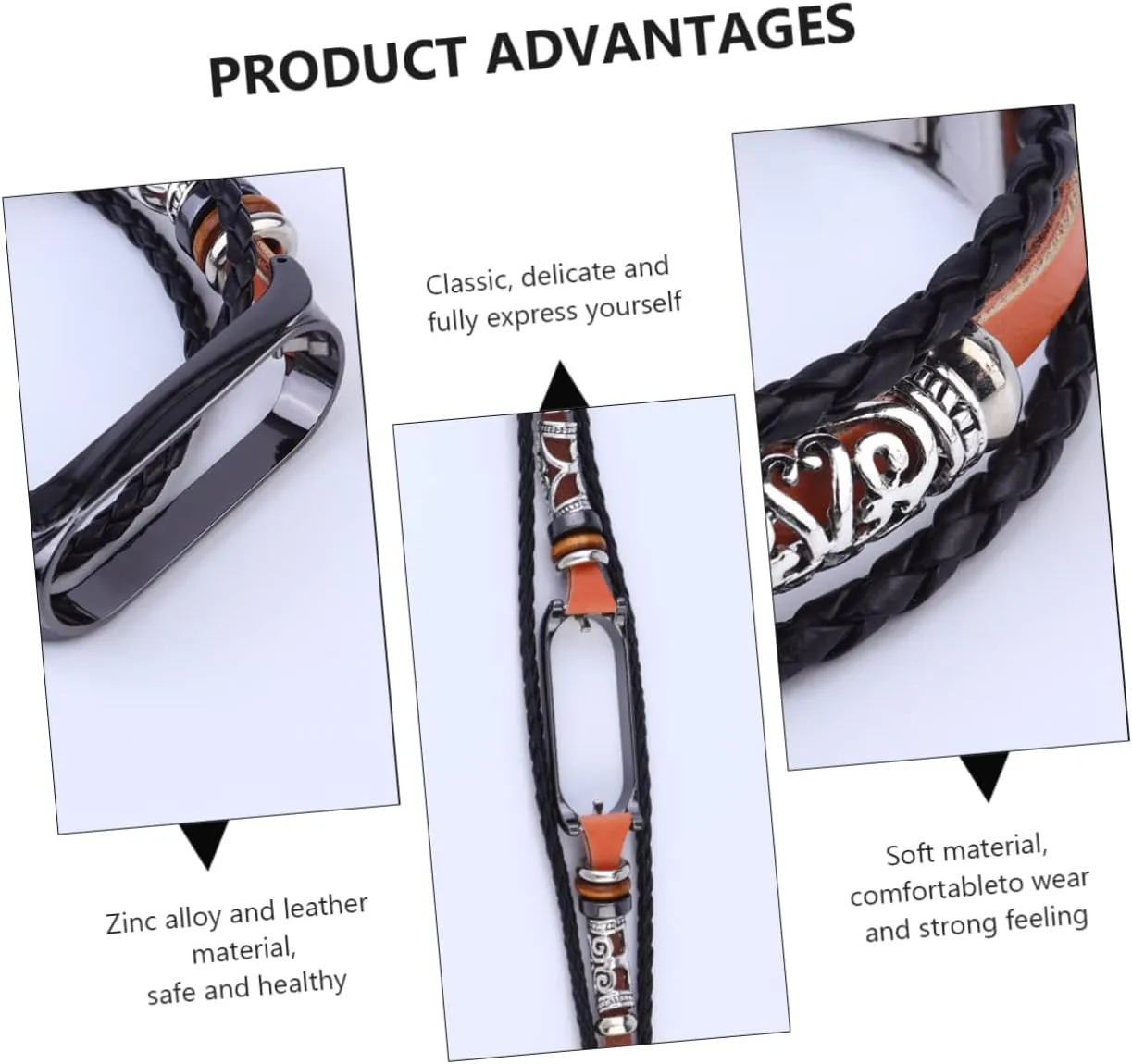 DOITOOL Wristband Braided Bracelets for Men Beaded Bracelets Bracelet for Men Buckle Folk-custom Zinc Alloy