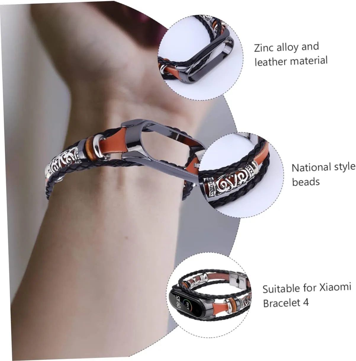 DOITOOL Wristband Braided Bracelets for Men Beaded Bracelets Bracelet for Men Buckle Folk-custom Zinc Alloy