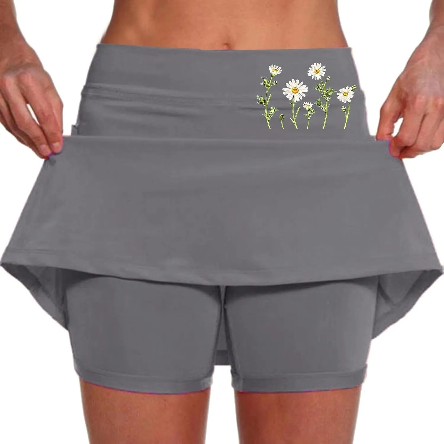 Double Layer Skorts for Women Lightweight Breathable High Waisted Skirt Tummy Control Casual Loose Shirts with Pockets