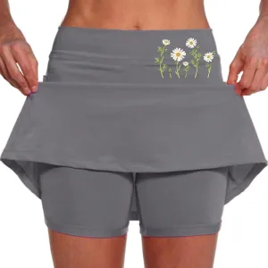 Double Layer Skorts for Women Lightweight Breathable High Waisted Skirt Tummy Control Casual Loose Shirts with Pockets