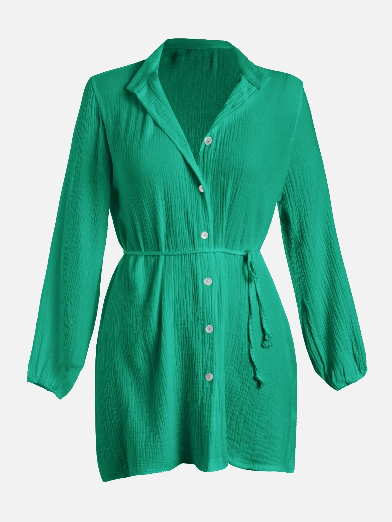 Drawstring Buttoned Lotus Dress