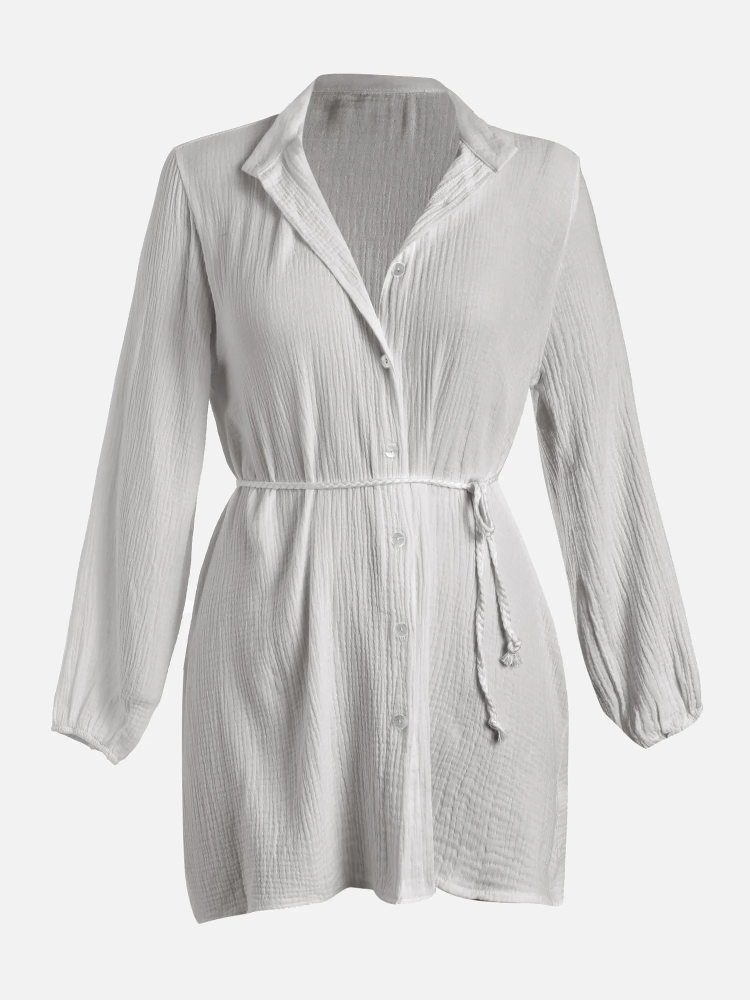 Drawstring Buttoned Lotus Dress