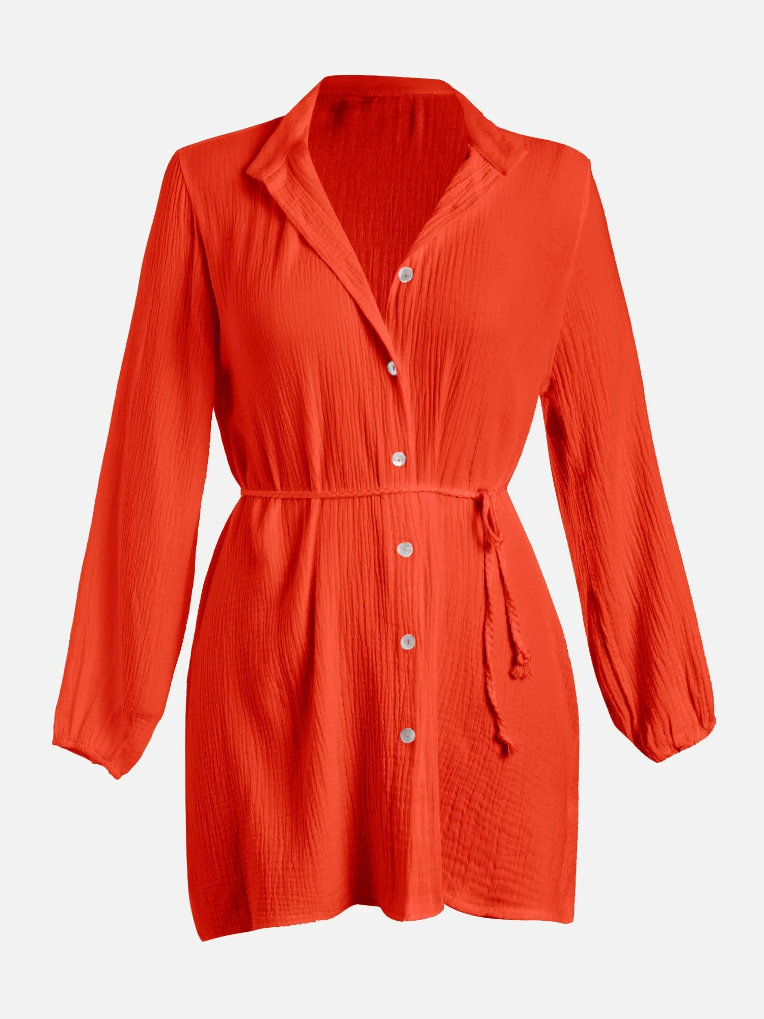 Drawstring Buttoned Lotus Dress