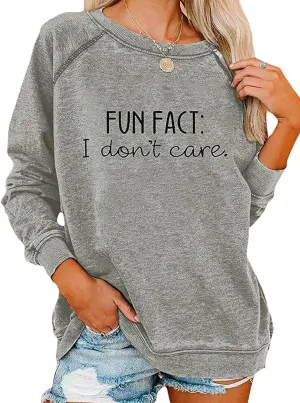 EADINVE "FUN FACT: I don't care Letter Print Women's Crewneck Sweatshirt Raglan Long Sleeve Casual Pullover Tops