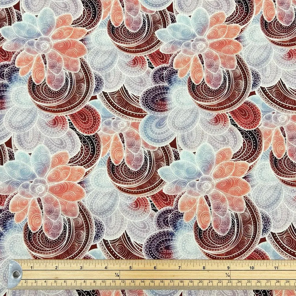 Earthy Paisley Floral Linen Mix Fabric