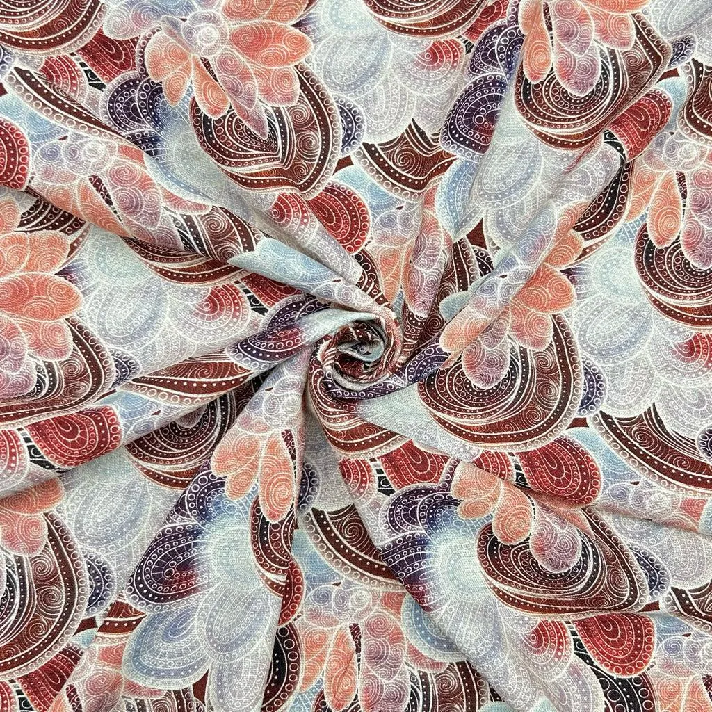 Earthy Paisley Floral Linen Mix Fabric