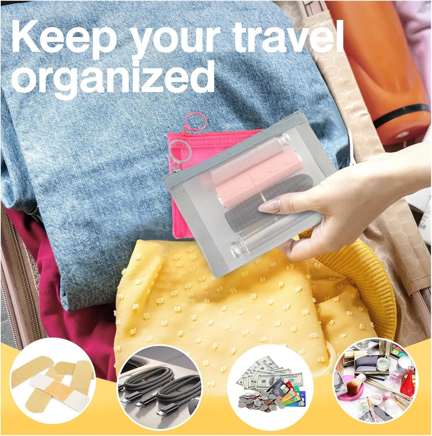 EASYFUN Mesh Zipper Bag Purse Organizer Pouches Makeup/Cosmetic Bag Travel Toiletry Bag Coin Pouch Daily Accessories