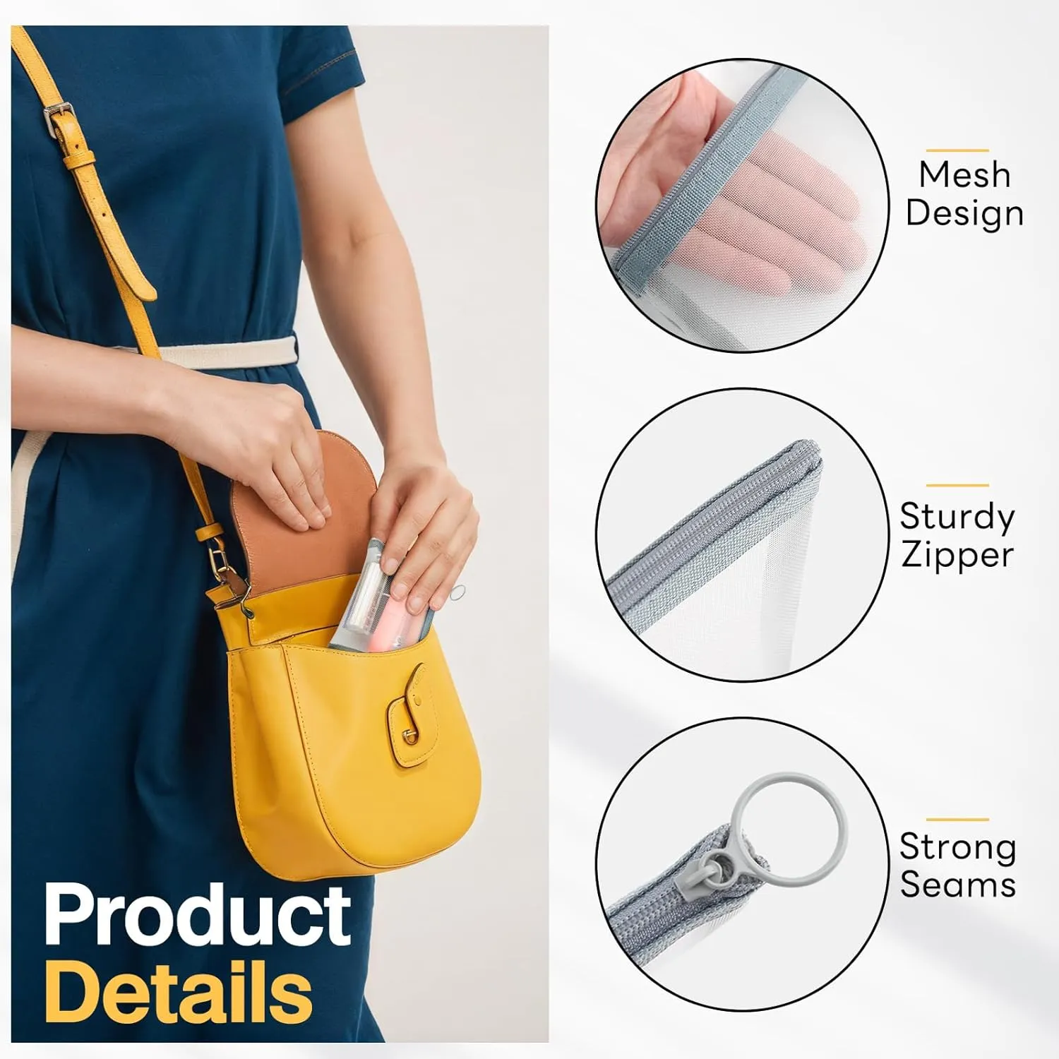 EASYFUN Mesh Zipper Bag Purse Organizer Pouches Makeup/Cosmetic Bag Travel Toiletry Bag Coin Pouch Daily Accessories