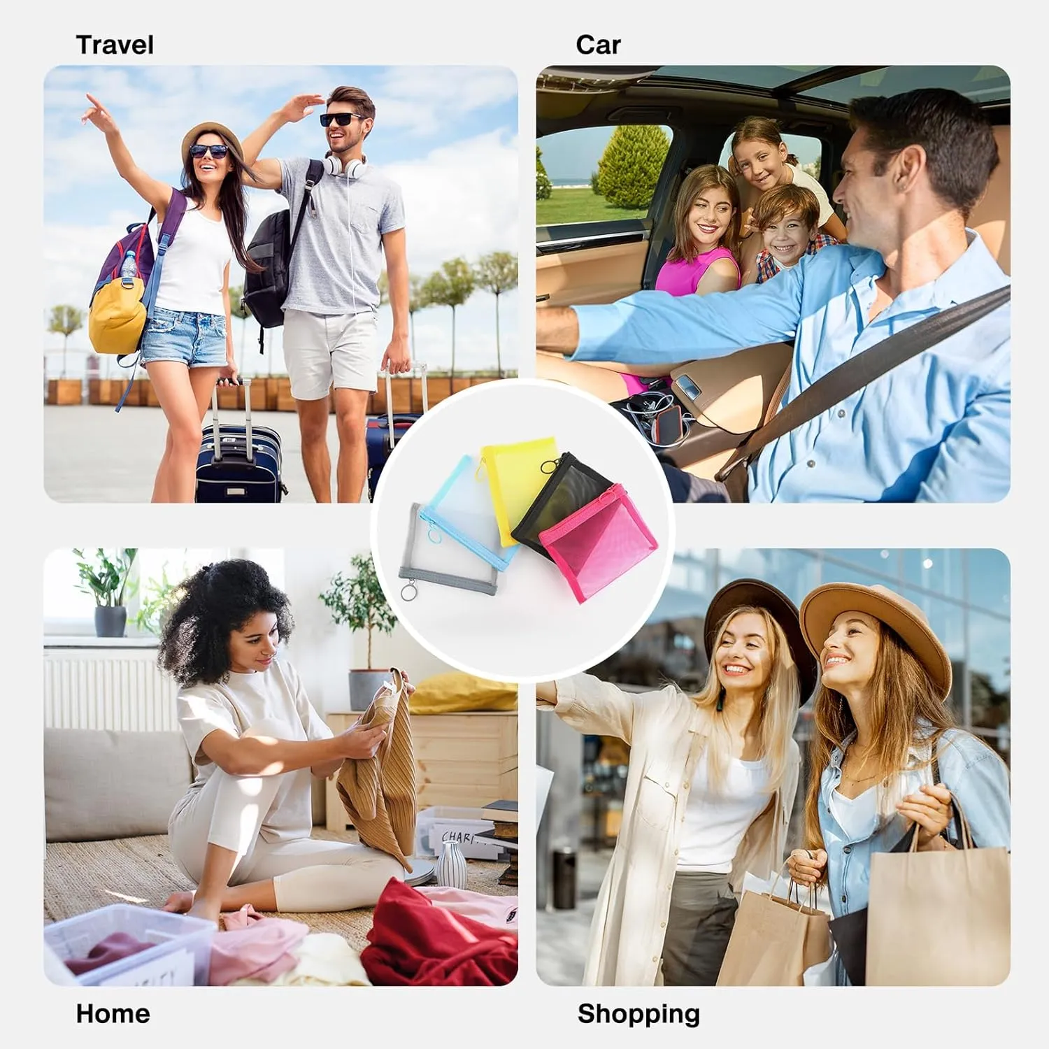 EASYFUN Mesh Zipper Bag Purse Organizer Pouches Makeup/Cosmetic Bag Travel Toiletry Bag Coin Pouch Daily Accessories