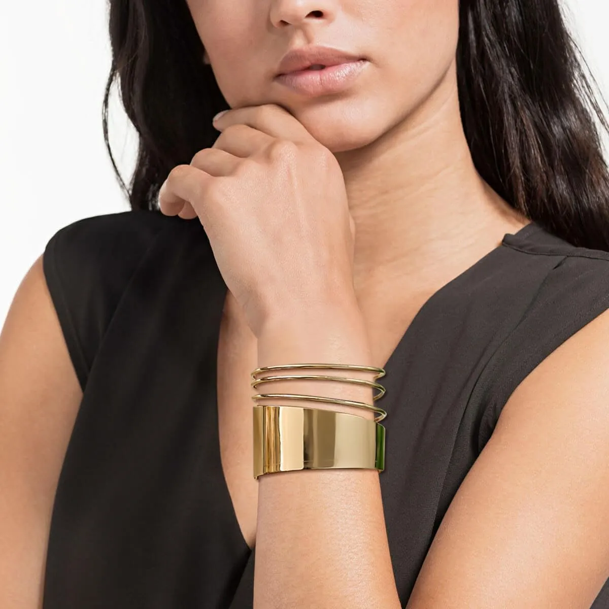 EIELO 2 Pcs Gold Cuff Bangle Bracelet for Women Open Wrist Cuff Wrap Bracelet