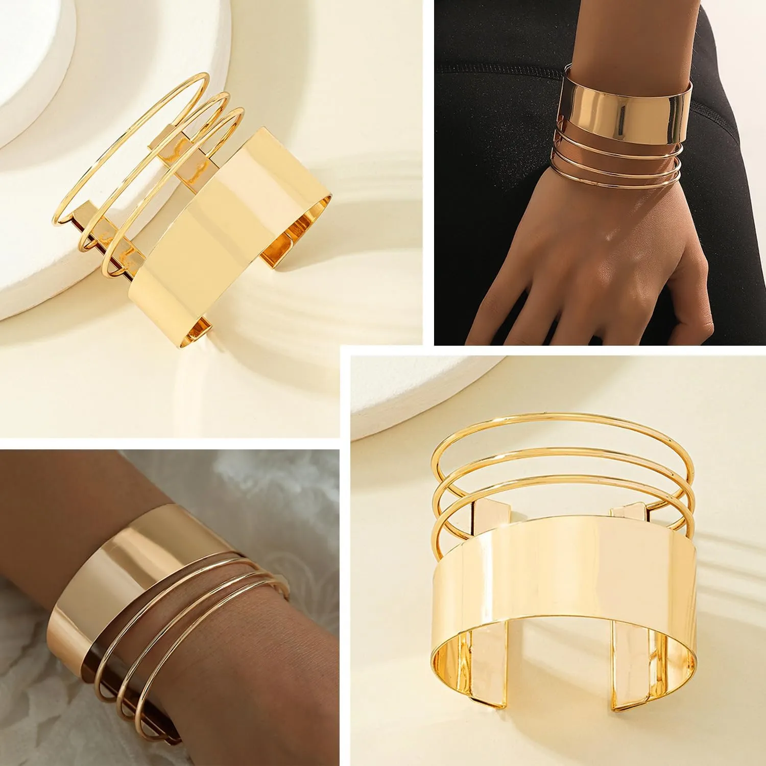 EIELO 2 Pcs Gold Cuff Bangle Bracelet for Women Open Wrist Cuff Wrap Bracelet