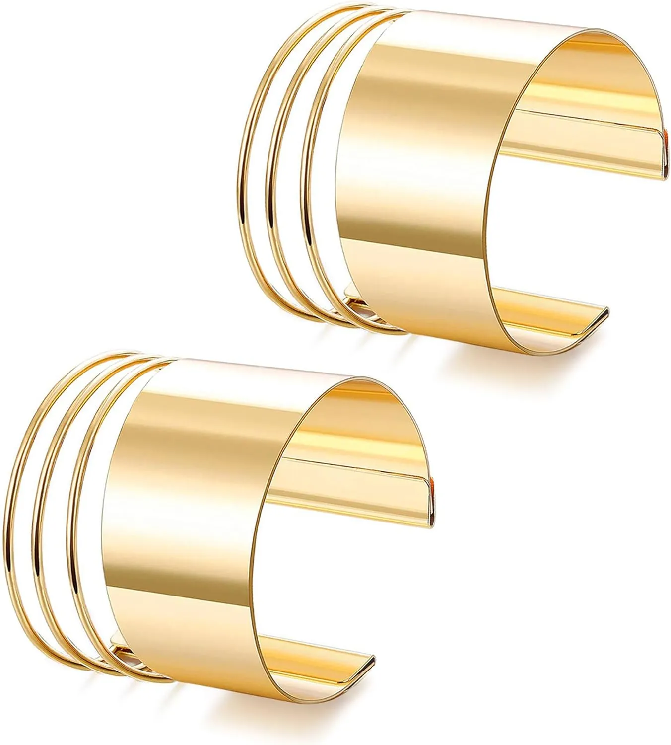 EIELO 2 Pcs Gold Cuff Bangle Bracelet for Women Open Wrist Cuff Wrap Bracelet