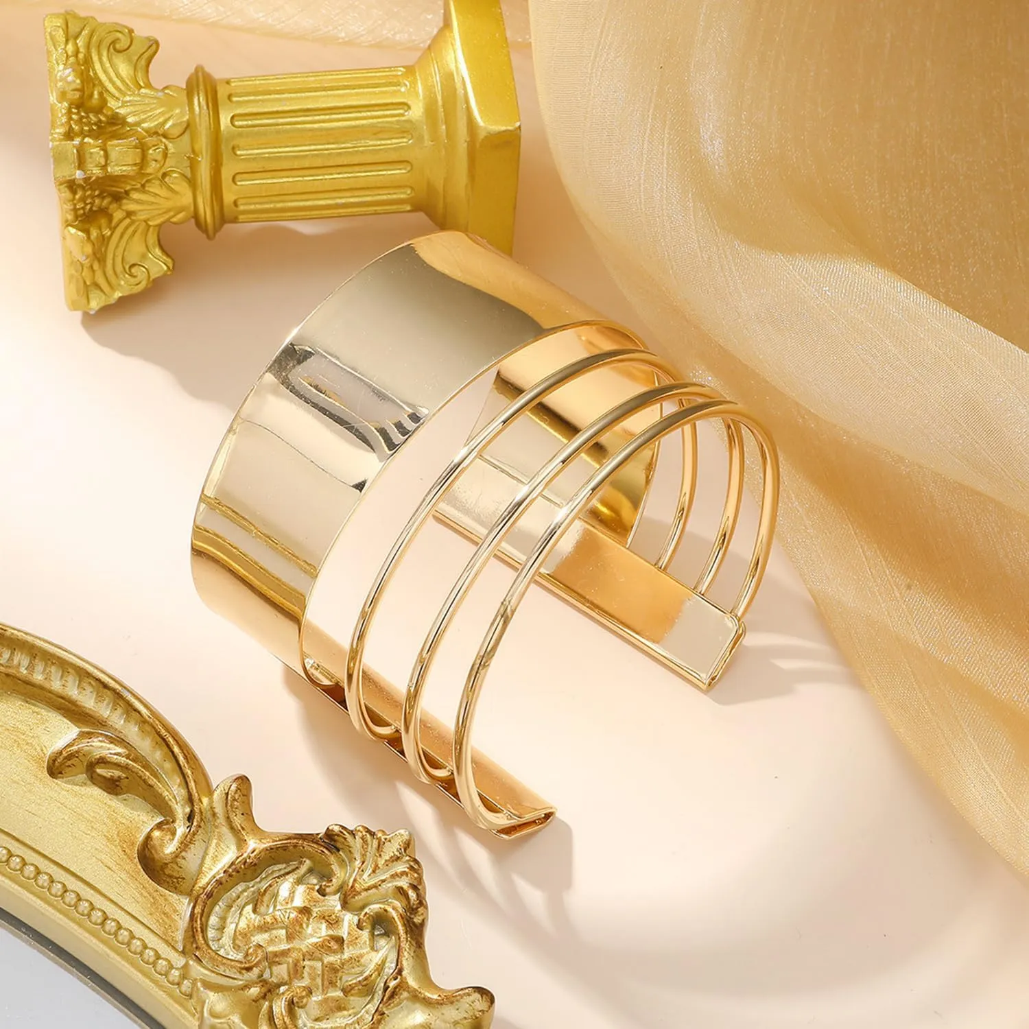 EIELO 2 Pcs Gold Cuff Bangle Bracelet for Women Open Wrist Cuff Wrap Bracelet