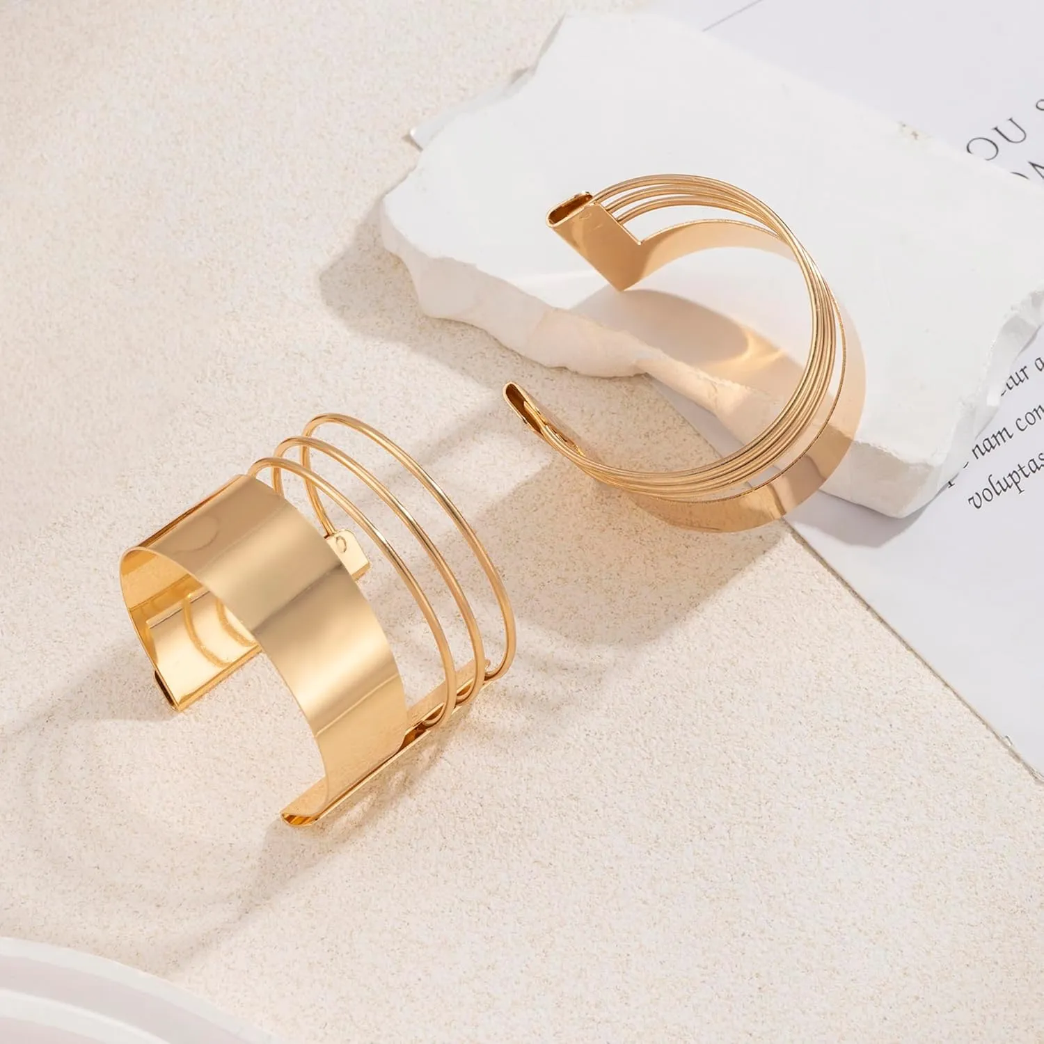EIELO 2 Pcs Gold Cuff Bangle Bracelet for Women Open Wrist Cuff Wrap Bracelet