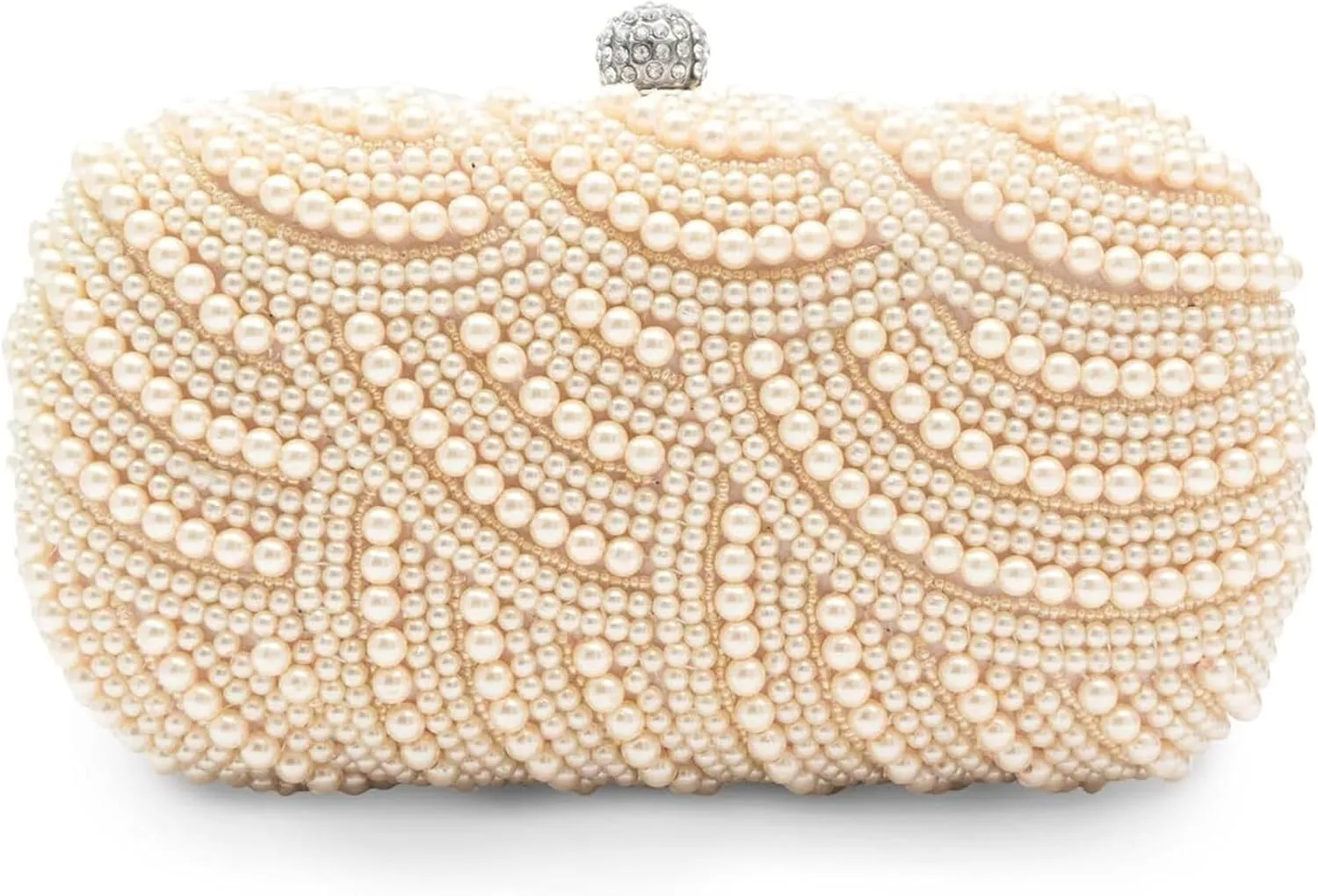 Elegant Pearl Evening Bag for Women - Beaded Rhinestone Clutch Purse with Detachable Chain for Bridal, Wedding, Cocktail, Banquet, Prom, and Party - Beige