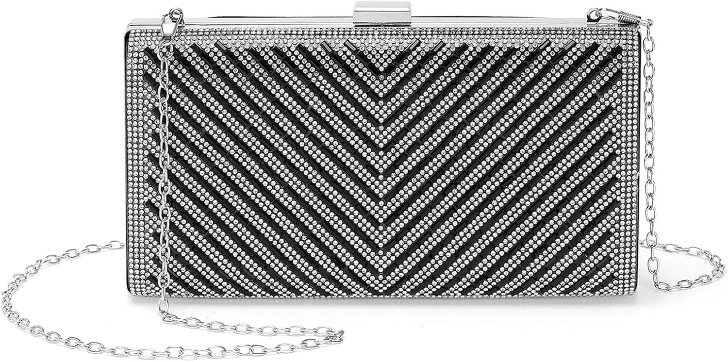 Evening Bags Clutch Purses for Women Formal, Crossbody Handbags Rhinestone Sequins Metal Clasp Purse Sparkly for Wedding Guest Party Black